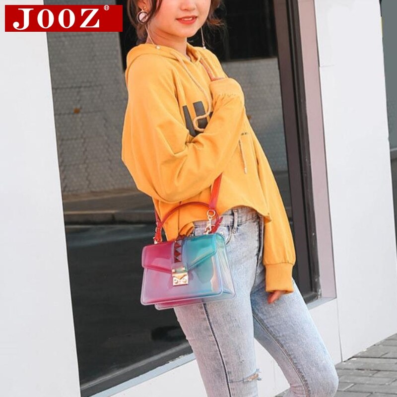 Clear Transparent saddle Bag Women rivet Jelly Bags Purse Panelled Color women Handbags sac a main femme Shoulder Bag