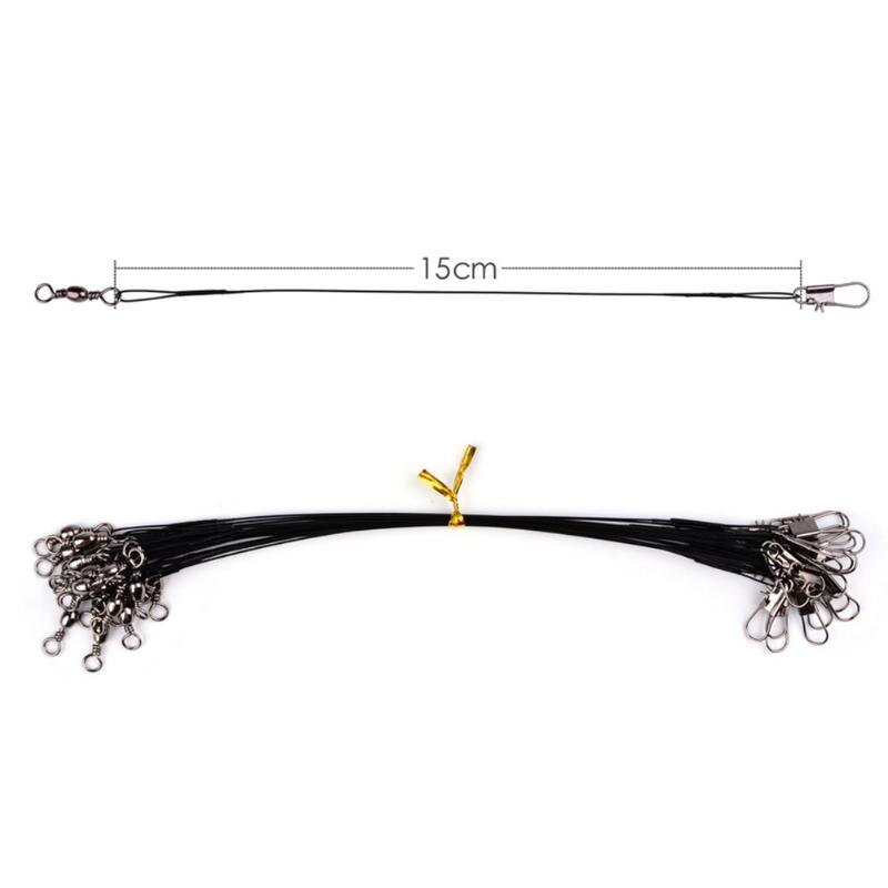 20pcs Steel Fishing Line Eco-Friendly Enduring Excellent Anti-bite Braided Wire Leader with Swivel Fishing Tool: 15cm-Black 20pcs