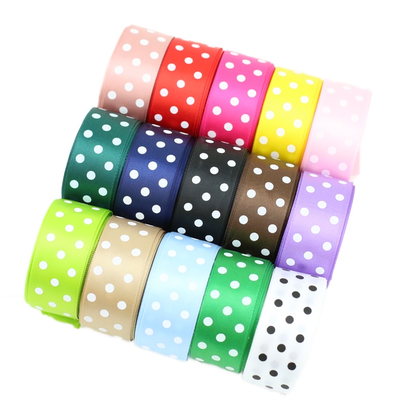 2Meters/Lot 25mm Polka Dot Printed Satin Ribbons DIY Crafts Handmade Material Party Box Decoration Ribbon