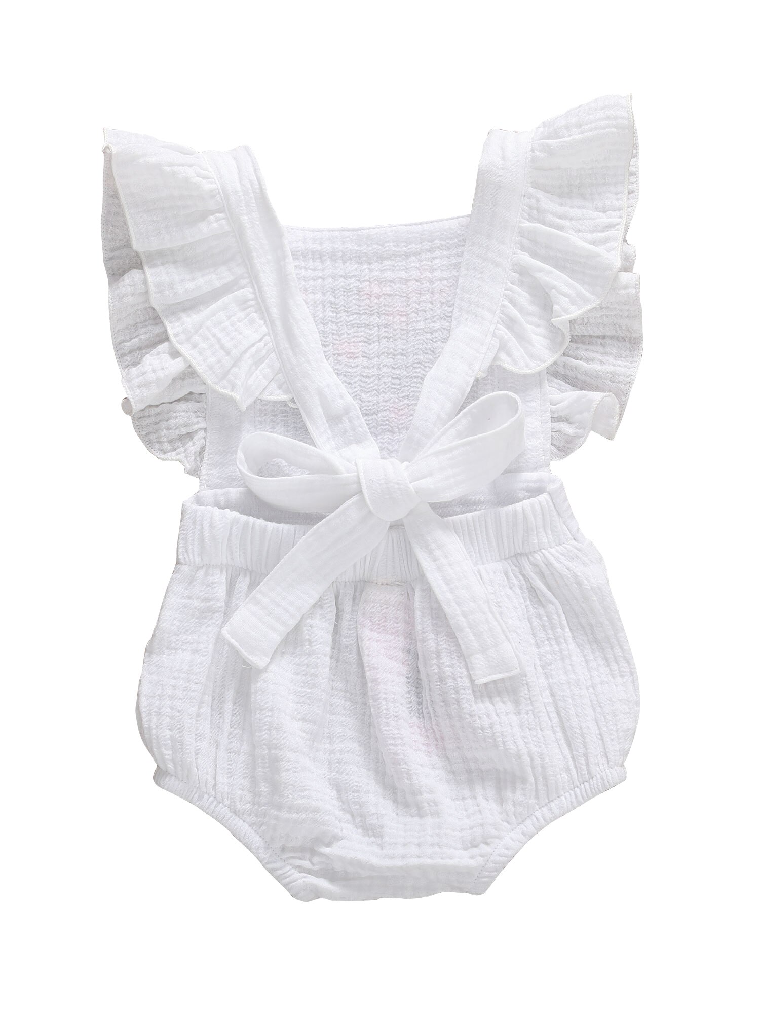 Baby Sommer Kleidung 0-18M Neugeborenen Baby Mädchen Gesamt Baumwolle Leinen Kurze Rüsche Hülse Sunsuit Stickerei Blumen Karosserie