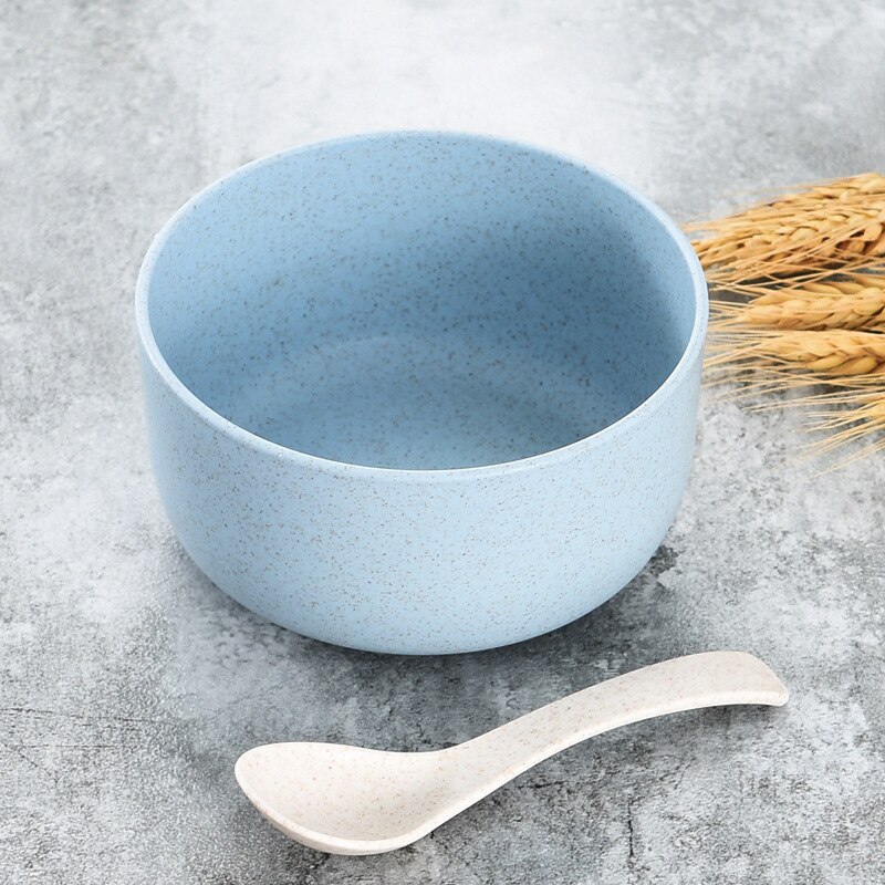 Tarwe Stro Kom Set Kinderen Servies Huishoudelijke Rijstkom Set Tarwe Servies Set Leuke Baby Kom: blue