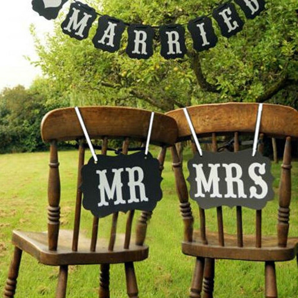 DIY Black Mr Mrs Paper Board+Ribbon Sign Photo Booth Props Wedding decoration Party Favor photocall for weddings 1set