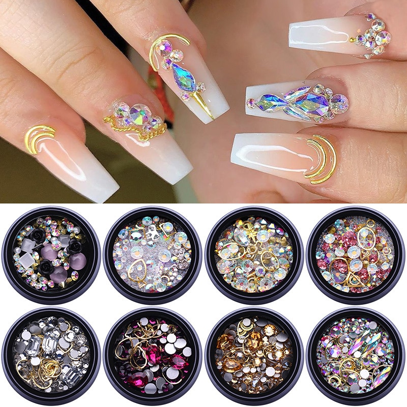 1 stk 3d negle rhinestones sten blandede farverige gør-det-selv-decals med neglebuede pincetkrystaller nail art gør-det-selv dekorationer