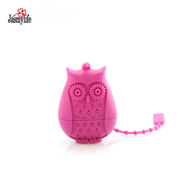 Djur söt tesil rolig tekanna återanvändbar sil med bricka teboll örtkryddfilter teverktyg: Röd uggla