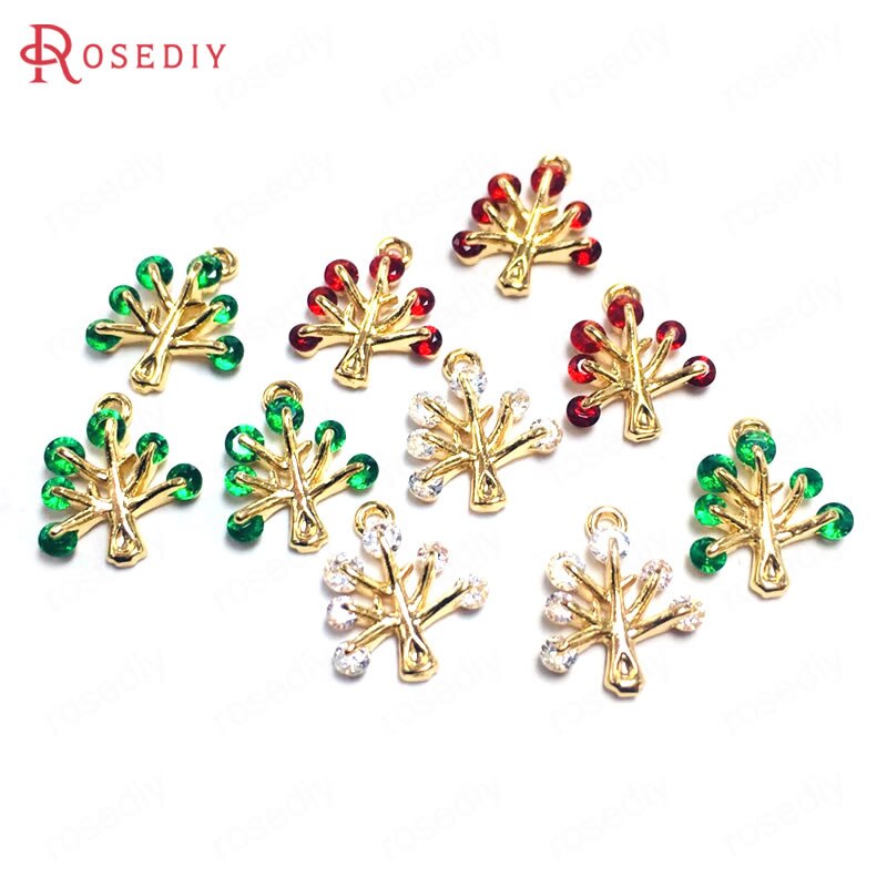 (38606)10Stck 11x13MM 24K Champagner Gold Farbe Durcheinander und Zirkon Baum Reize Anhänger Schmuck machen Zubehör