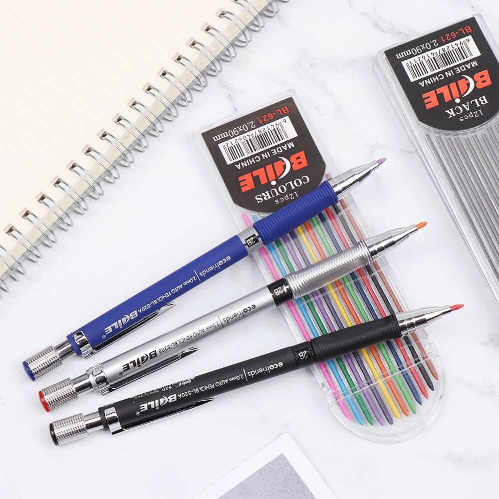 1Pc Automatic Mechanical Pencil 2.0mm Multicolor Refill 2B Drawing Writing Activity Pencil Office School Writing Stationery Blue