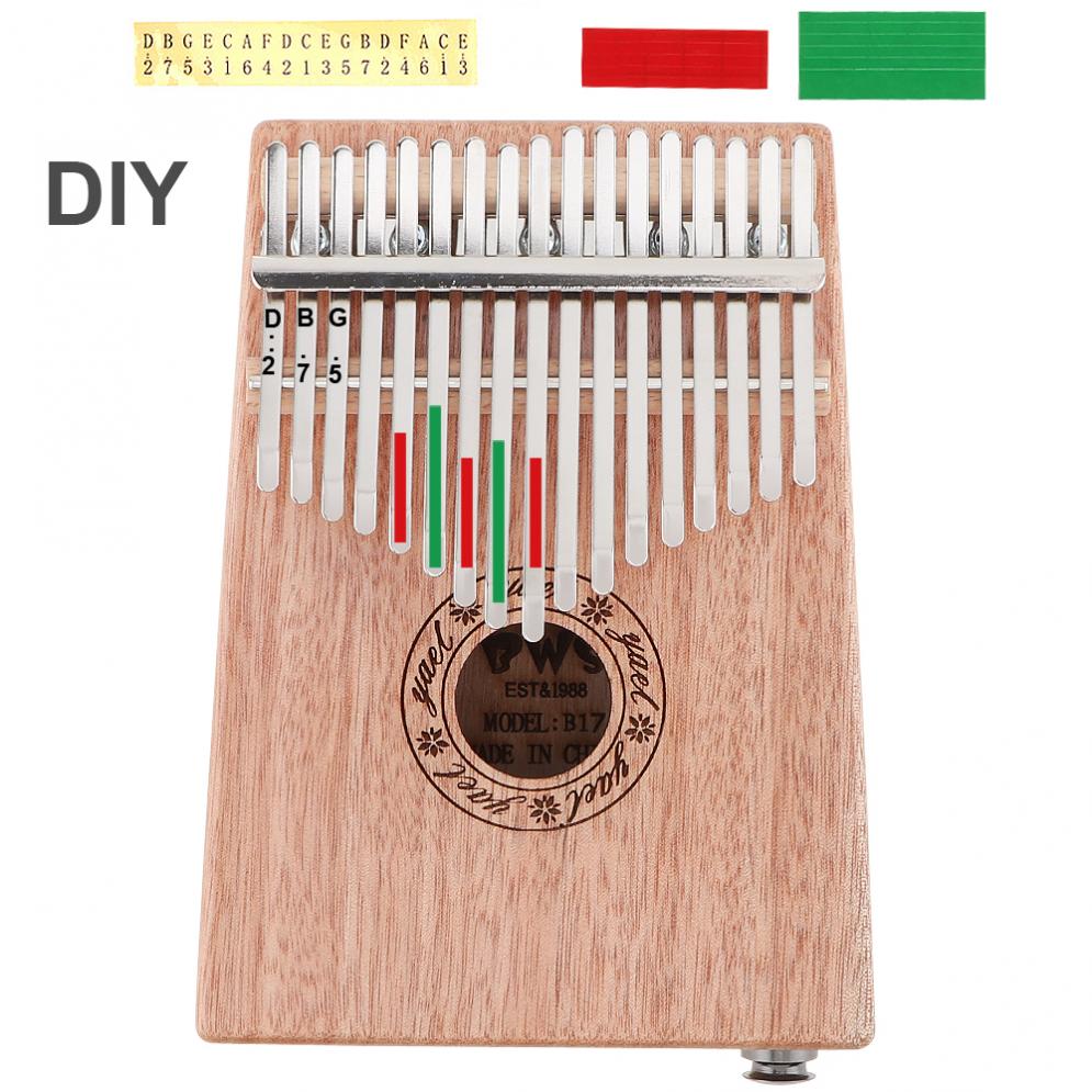 Thumb Piano 17 Key Electroacoustic Kalimba Solid Mahogany with Amplifier Mbira Natural Mini Keyboard Instrument