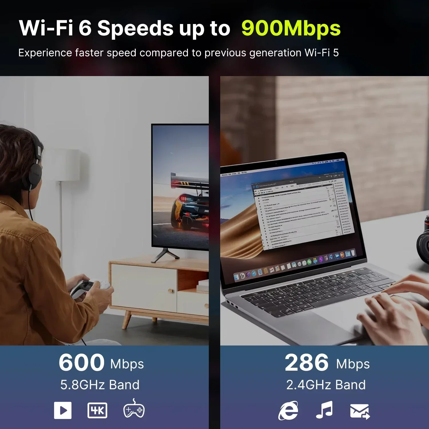AX900 USB WiFi 6 Bluetooth 5.4 Adapter 2 in 1 Dongle Dual Band 2,4G 5GHz Netzwerk Wireless Receiver FAHRER KOSTENLOS für Windows 10/11