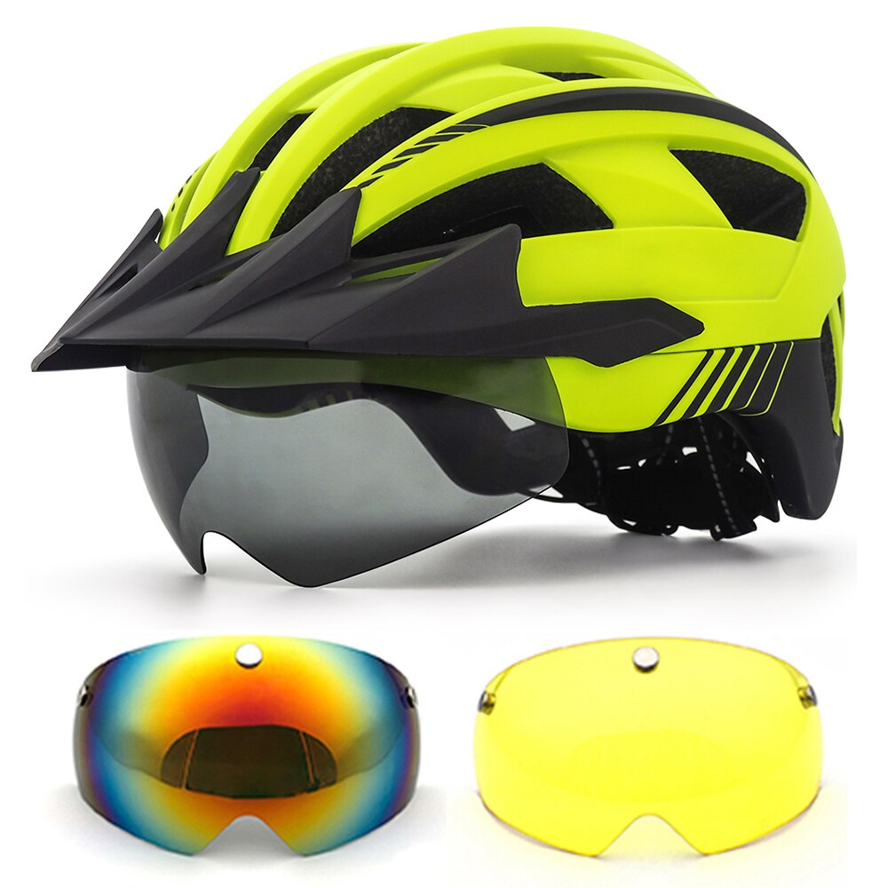 MTB Cycling Helmet XC Off-road Road Mountain Bike Bicycle Helmets With Sun Visor and Goggles for Men women Cycling sports helmet: Fluorescent Yellow-2