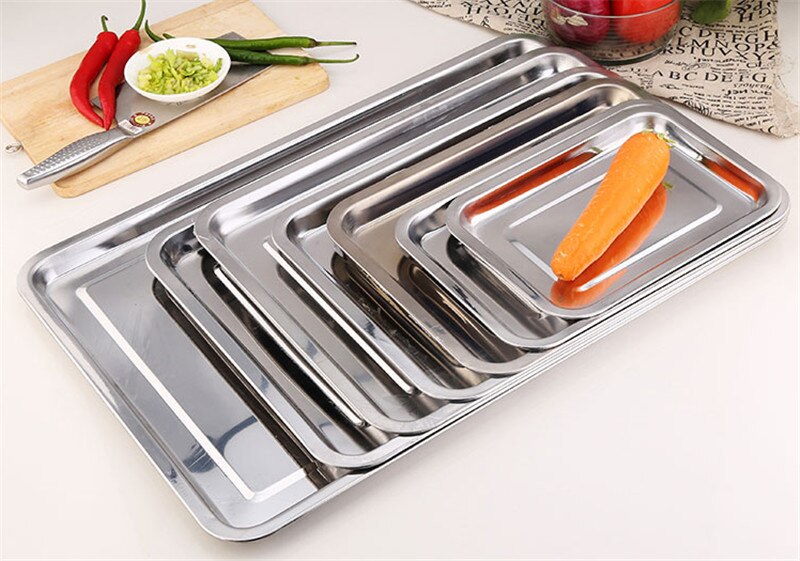 Stainless steel Storage Trays square plate thickening pans Rectangular tray Barbecue Deep rice dishes bbq kitchen accessories