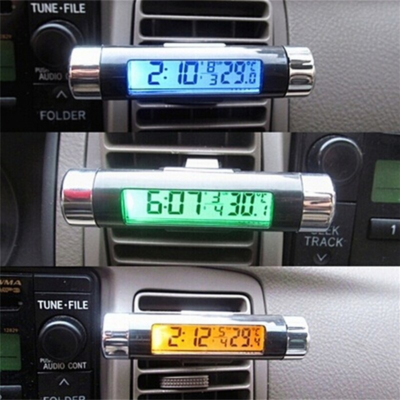 2 In1 Auto Klok Thermometer Lcd Digitale Blauwe Auto Backlight Automotive Thermometer Klok Kalender Met Clip
