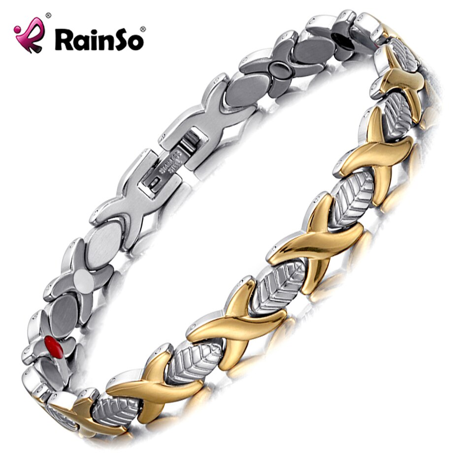 RainSo Healing FIR Magnetic Bio Energy Women's Bracelets Stainless Steel Charm Bracelets Germanium Hologram Jewelry for Women
