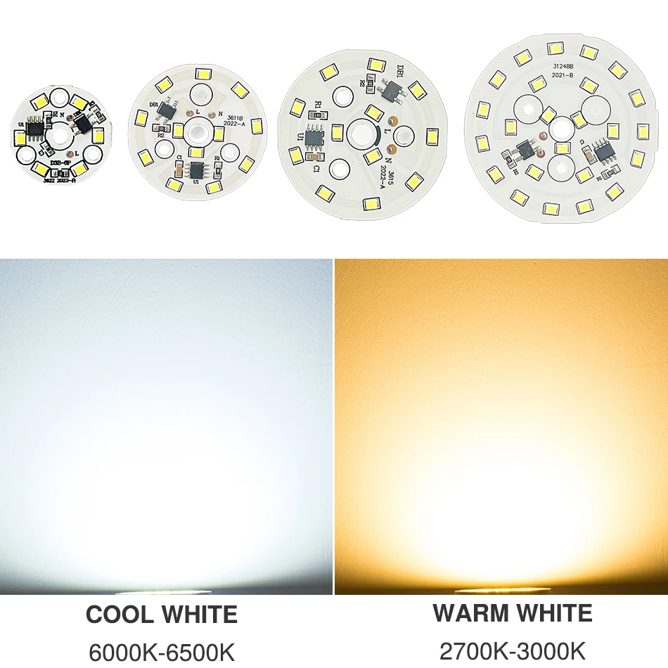 10 Uds. Chip de bombilla LED sin controlador 18W 15W 12W 9W 7W 5W 3W SMD 2835 cuenta de lámpara redonda AC 220V bombilla Chip iluminación foco luz jabalí
