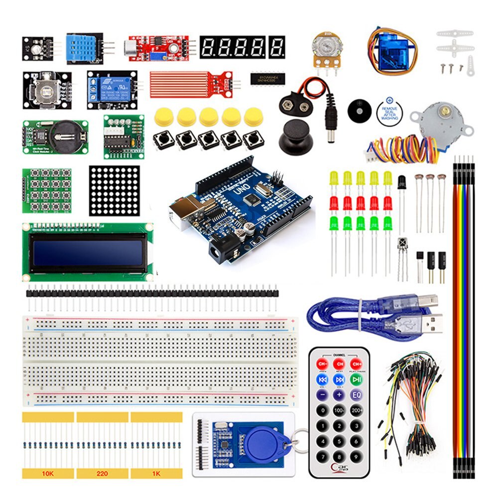 Kit de iniciación, versión avanzada mejorada, Kit de aprendizaje Rfid Lcd 1602 para Arduino Uno R3, Kit de aprendizaje de Motor paso a paso: For UNO R3  CH340