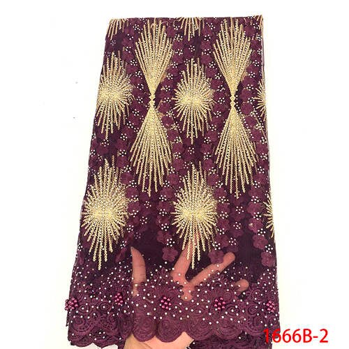Tela de encaje de tul africano de bordado de flores tela de encaje francés con abalorios para KS1666B-3 de mujer: Picture 2