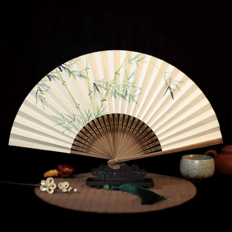 Japanese Style Hand Painted Paper Fan 21.5*41cm Ventilador Classical Fans Small Summer Portable Bamboo Xuan Paper Hand Fan: D
