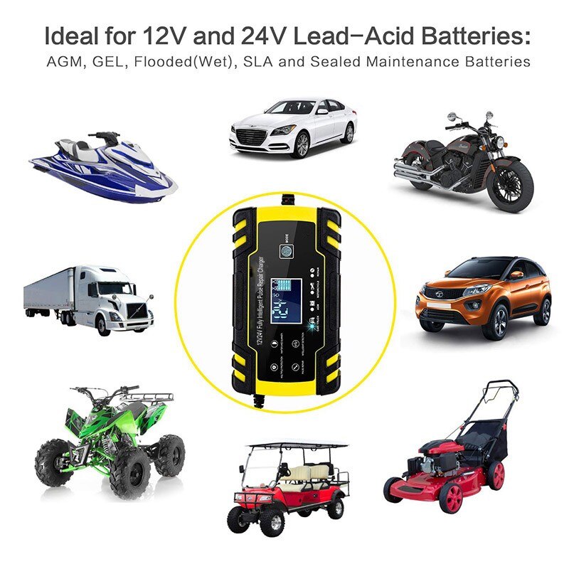 12V-24V 8A Volledige Automatische Auto Batterij Oplader Power Pulse Reparatie Laders Nat Droog Lood-zuur Batterij-Opladers Digitale Lcd Display