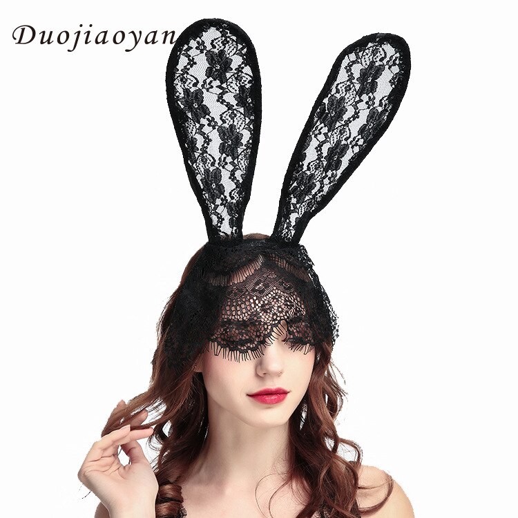 Dame blonde pandebånd kaninører med slør til halloween fest hovedbeklædning sød kanin hovedbeklædning