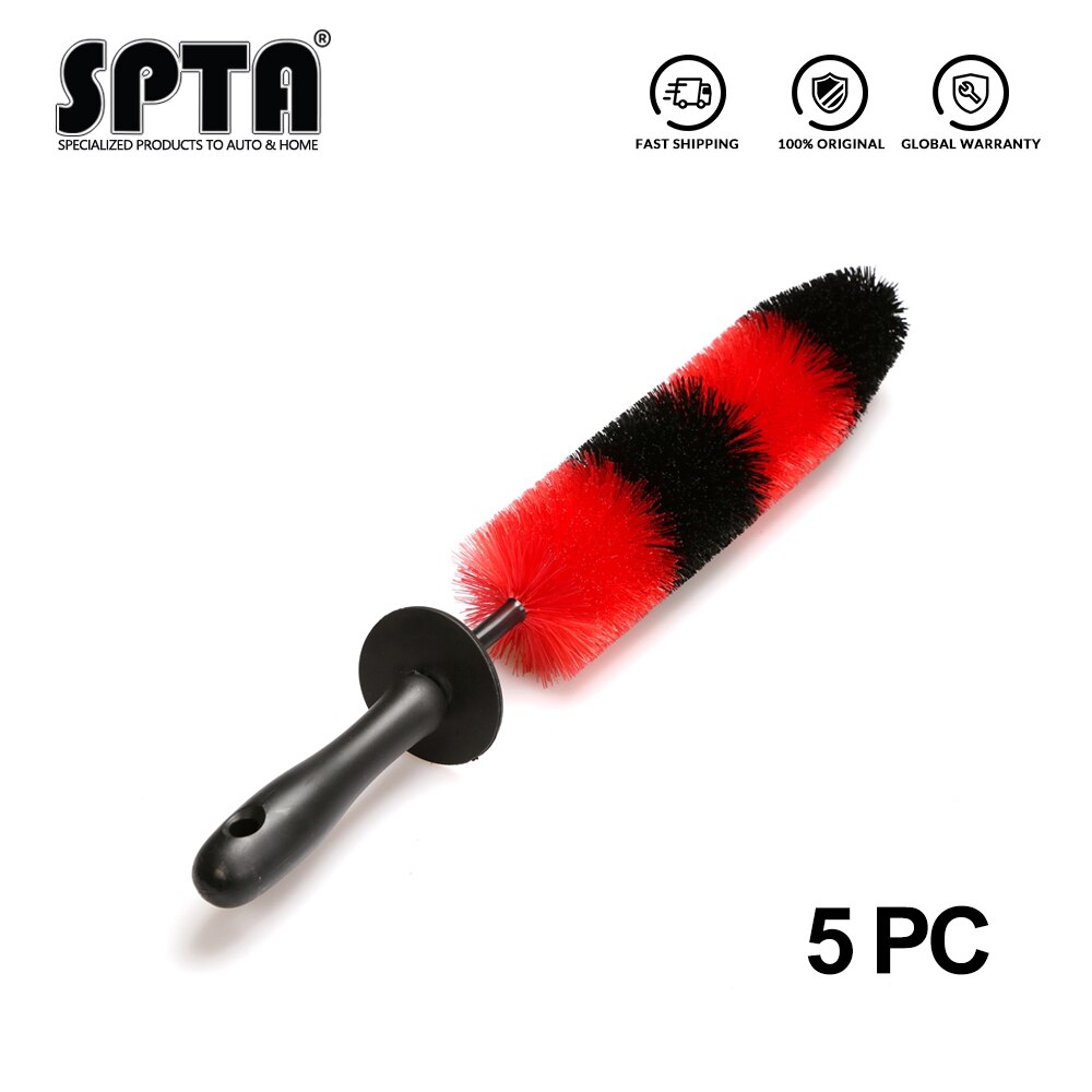 SPTA 18" Wheel Brush Flexible Rim Cleaner Rocket Shape Red and Black Car Cleaning Products Wash Tools for Auto Wheel Cleaning: 5 Pcs Long Brush