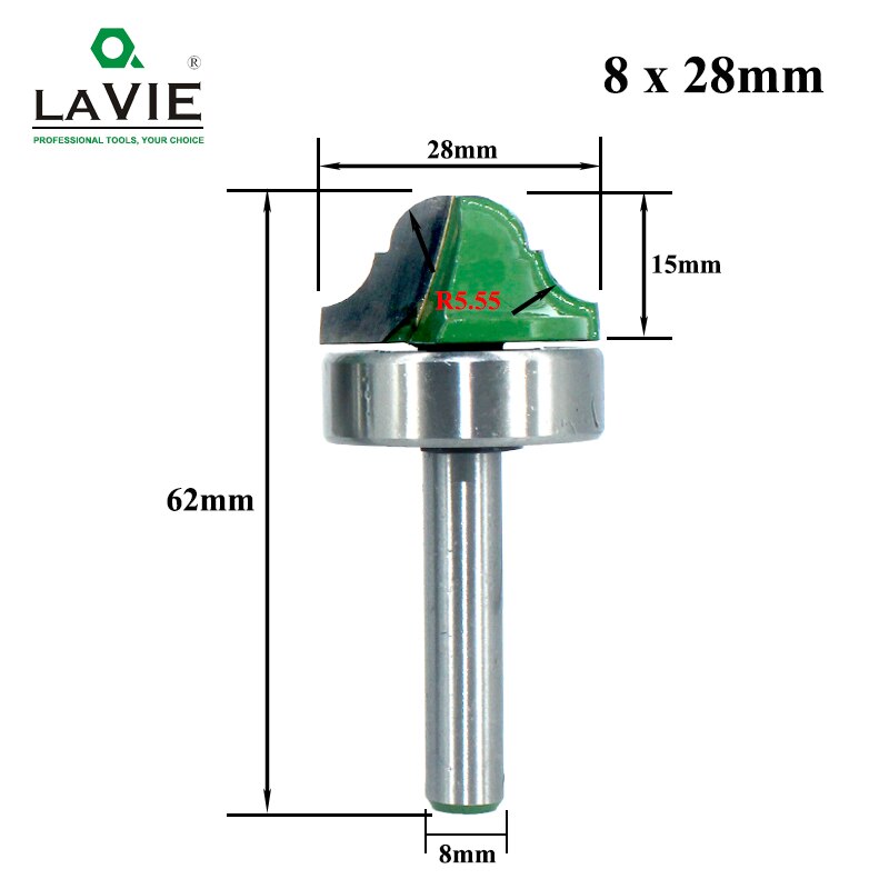Lavie 1pc 8mm skaft leje skaft dobbelt romersk ogee kantfræser bit fræser til træ træ line kniv hobbing  mc02100: 8 x 28mm