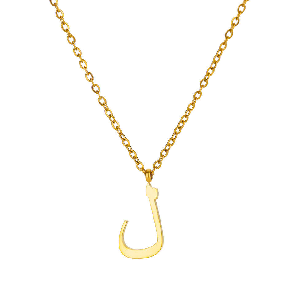 Collar del alfabeto árabe para mujer, gargantilla Simple de acero inoxidable con letras y nombre, amuleto de la suerte, joyería musulmana para mujer: Rodio plateado