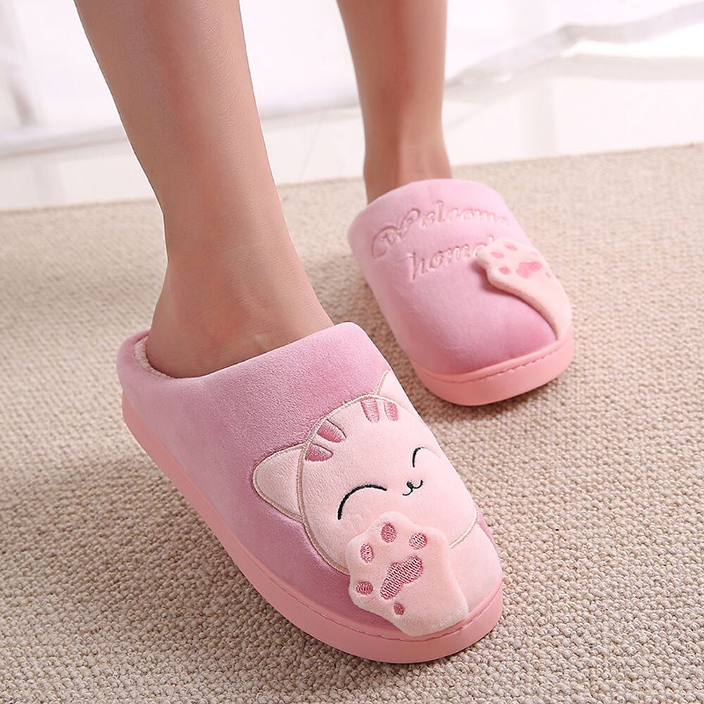 Mujeres Zapatillas de casa de invierno cálido Flip Flop zapatos dibujo de gato para niñas lindo antideslizante en el interior dormitorio zapatos zapatillas: C / 40-41