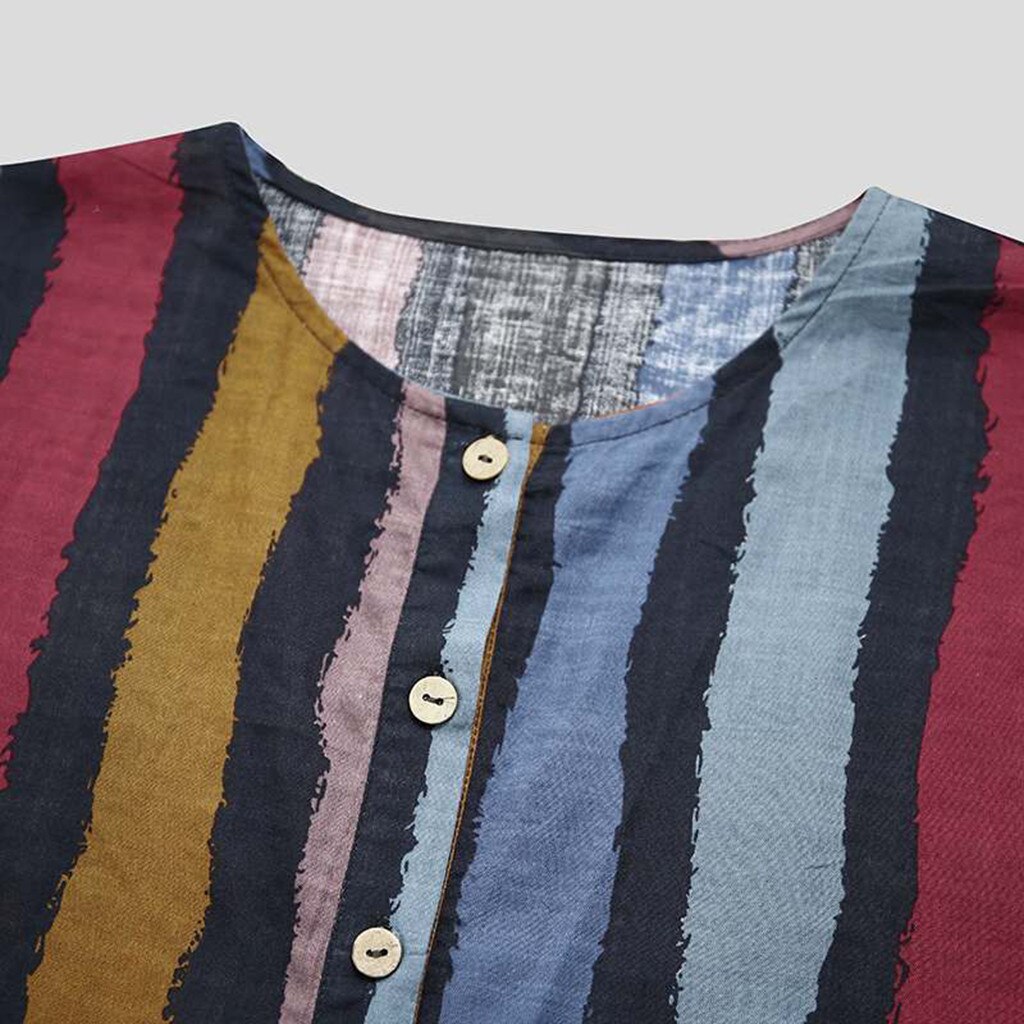 Camisa larga Hawaiana de verano para hombre , camisa étnica de manga larga, camisa con estampado de rayas, blusa de calle Retro para hombre