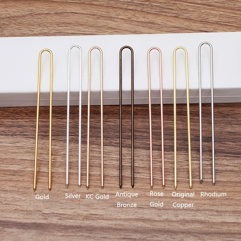 10 stücke 2x120mm Haar Klebt Raw Messing Rose Gold Farbe U Form Haar Pins Blank Basis Einstellung zubehör für Frauen Schmuck Bulks DIY