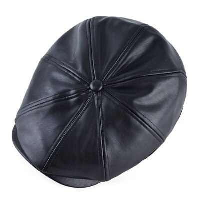 TQMSMY Retro Octagonal sombreros para hombres boinas imitación cuero sombrero casual gorra con visera planas gorras de invierno para hombres: Black