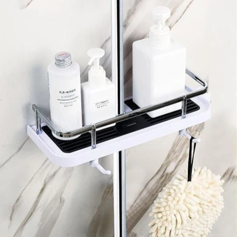Estante de almacenamiento de ducha para baño, organizador sin perforación, barra de elevación, soporte de cabezal de ducha, bandeja de champú de Gel, estantes de poste