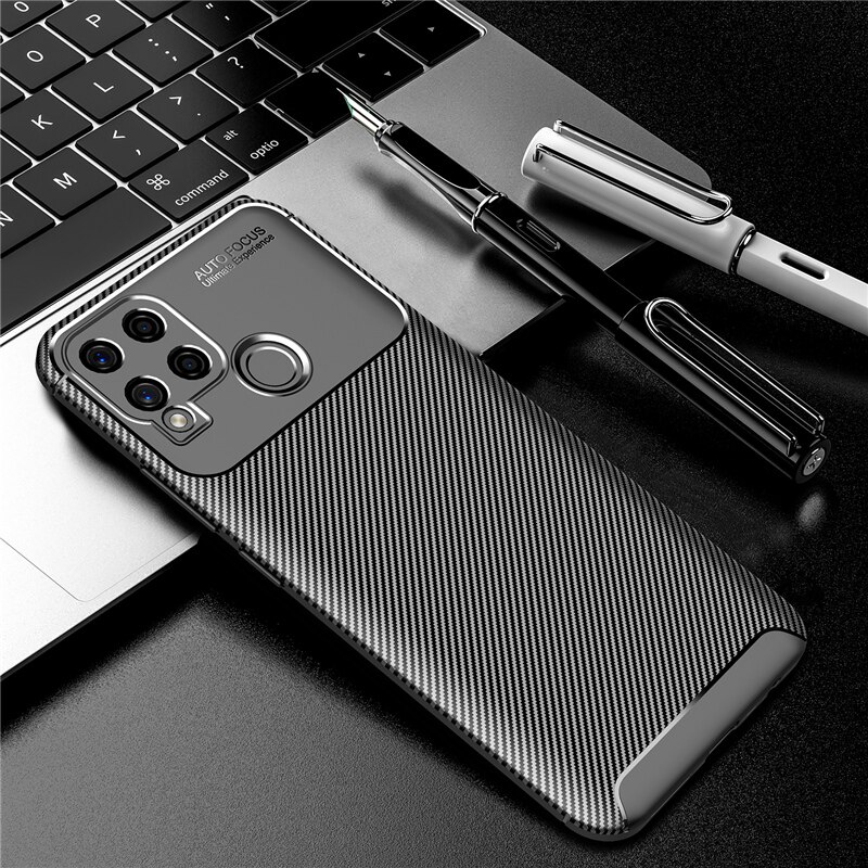 Voor Realme Narzo 30A Case Soft Silicon Cover Carbon Fiber Tpu Shockproof Case Voor Realme Narzo 30A Coques: Black