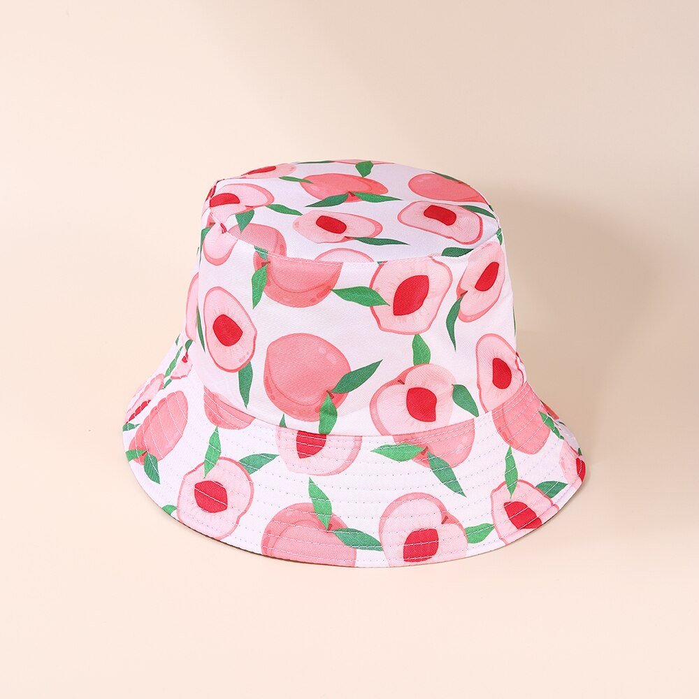 1pc- pack hattar sommargrönsaker frukttryck bucket hats för flickor hiphop solskyddshatt män kvinnor #39: Som bild 09