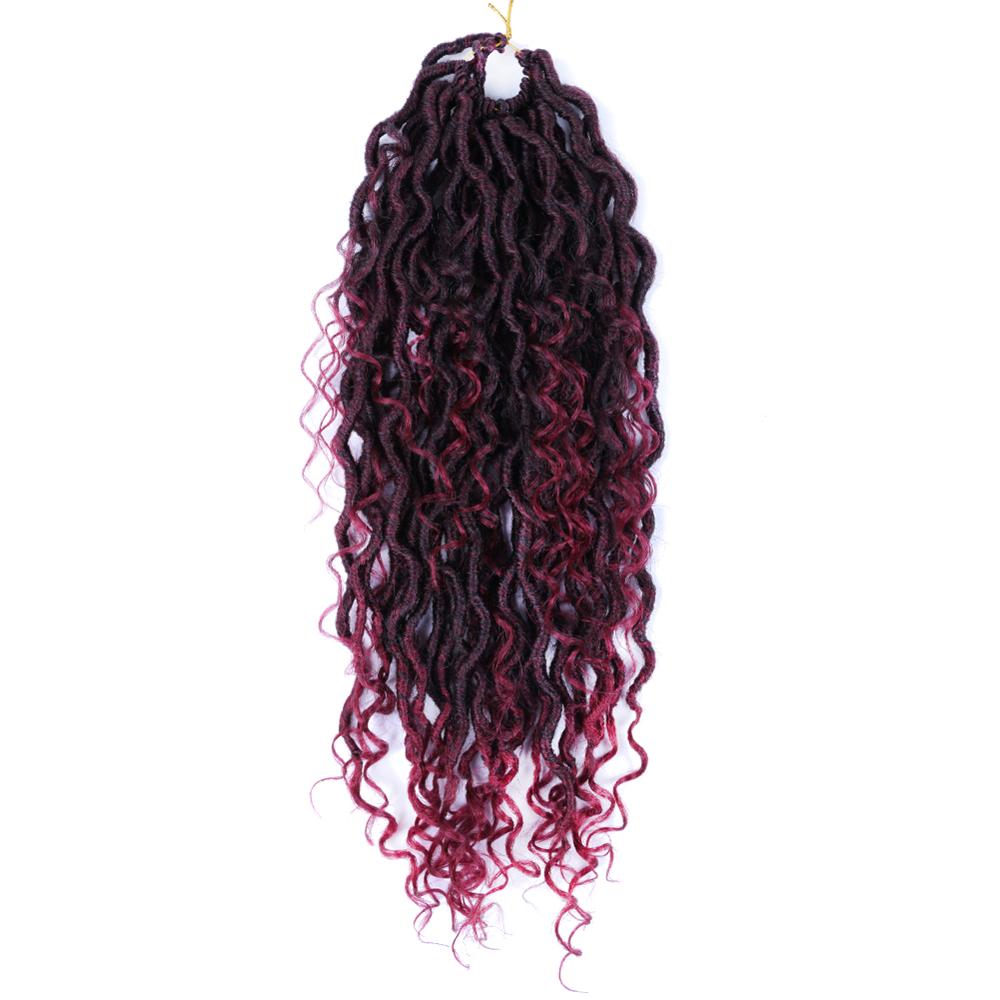 Luxury for Braiding 14" 18" River Goddess Locs Crochet Synthetic Braiding Hair Extensions Ombre Brown Faux Locs With Curly Hair: T1B/Burgundy / 14inches