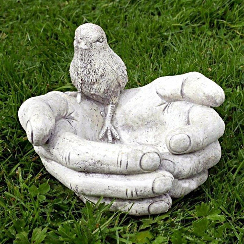 Hand Shaped Bird Feeder Resin Garden Statue Sculpture Outdoor Patio Decorations