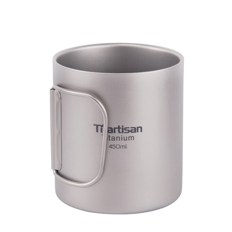 Tiartisan-taza de titanio para exteriores, taza de doble pared aislada de 450 ml, taza de café de doble capa de titanio, botella deportiva para acampar