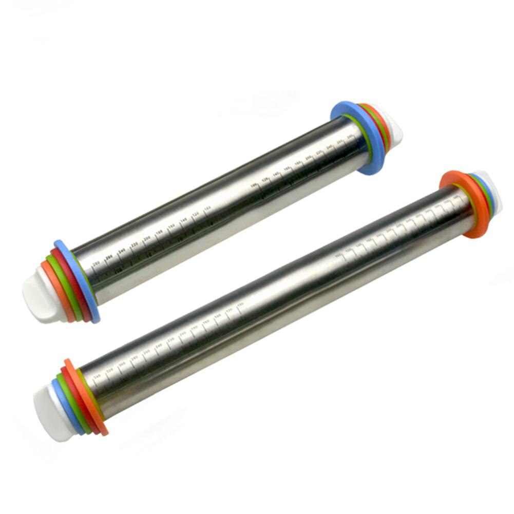Roestvrij Roller Pin Met Schaal Meel Deeg Stok Verstelbare Verwijderbare Dikte Ringen Home Keuken Pizza Pie Baking Tool