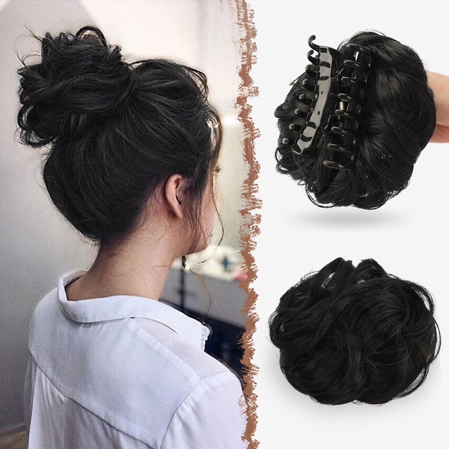 Pedaço de cabelo bagunçado para mulheres, penteado Updo penteado, ondulado encaracolado scrunchies, clipe na garra, chignon sintético, clip w: 1B/30HL / 1 PC