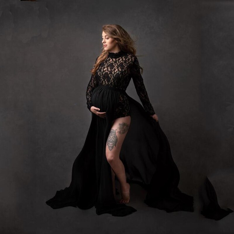neue Mutterschaft Spitze Kleid Kleider für Foto Schießen Schwangere Gesamt + Chiffon Schwangerschaft Fotografie Requisiten Q0411