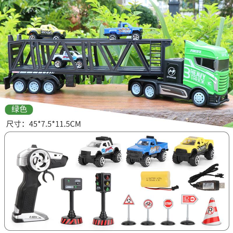 RCtown – camion-remorque télécommandé 2.4G 1/16, jouet de Simulation de Transport, modèle de voiture de garçon: Green