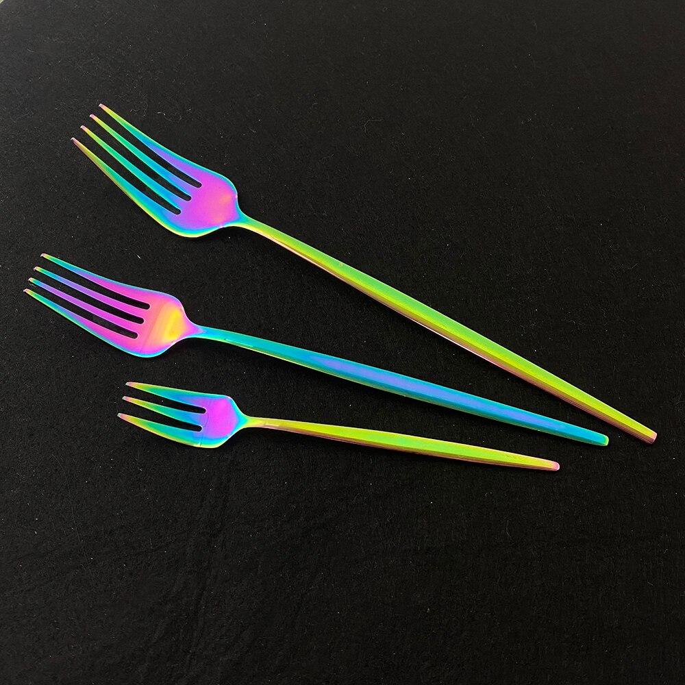Vaisselle arc-en-ciel vaisselle ensemble de couverts en acier inoxydable de luxe couverts maison fourchette cuillère couteau cuisine dîner ensemble directe