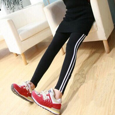 Bivigaos kvinders afslappede leggings side hvid stribet elastisk bomuld leggings bukser dame tøj legging til kvinder: Sort / S