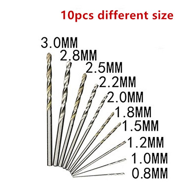 10pcs/set Twist Drill Bit High Precision Mini Micro Aluminum Hand Drill with Keyless Chuck Rotary Twist Drill Hand Drill Bit: 10pcs(all size)