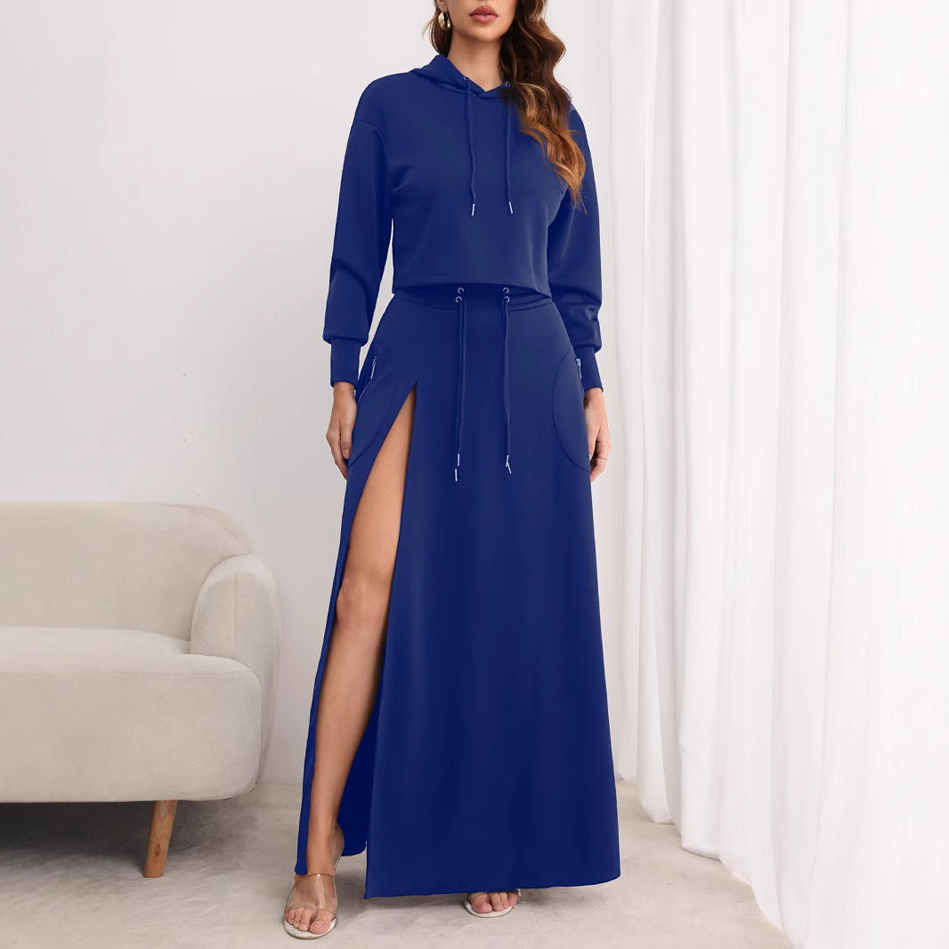 Skirt Set Two Piece Sets Women Dress Sets Full Sleeve Hoodies Sweatshirts Long Skirts A Line Work High Waist Streetwear