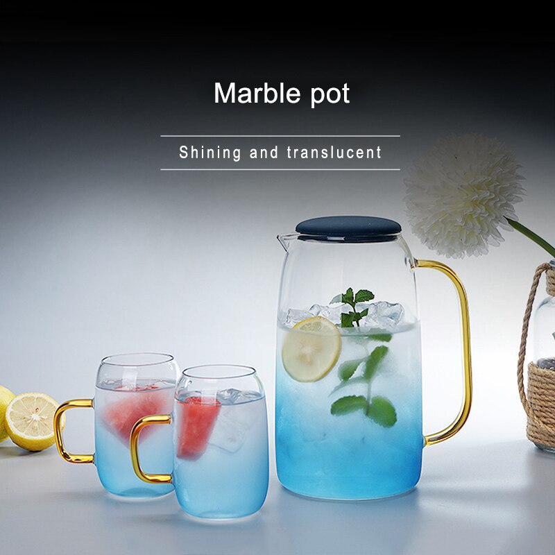 Newly Gradient Color Marble Cold Water Glass Bottle Set High Temperature Resistant Glass Jar Jug Kettle-30