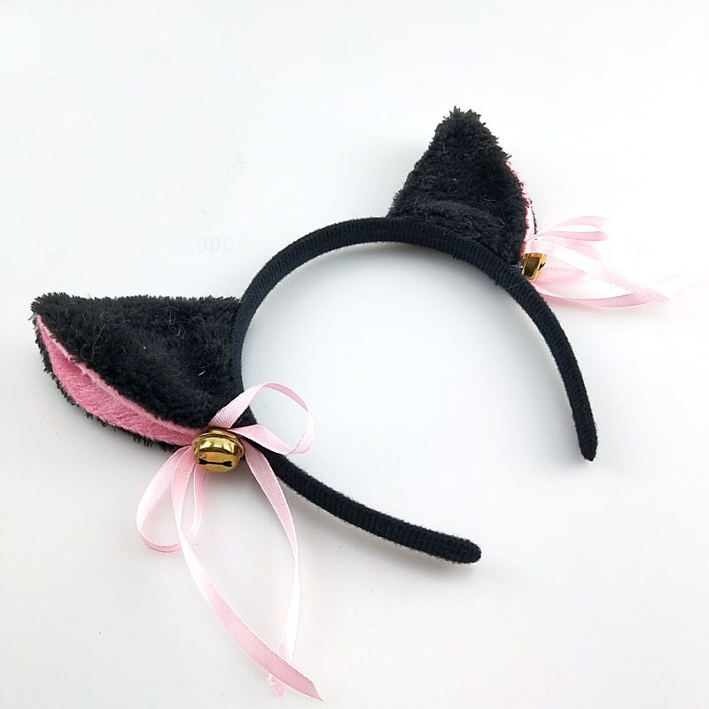 Anime mujeres oreja de zorro chica gato cinta del pelo de felpa cola ama de llaves de dama Conjunto de vestir accesorios carnaval partido del traje de Cosplay de Halloween: Black Headband