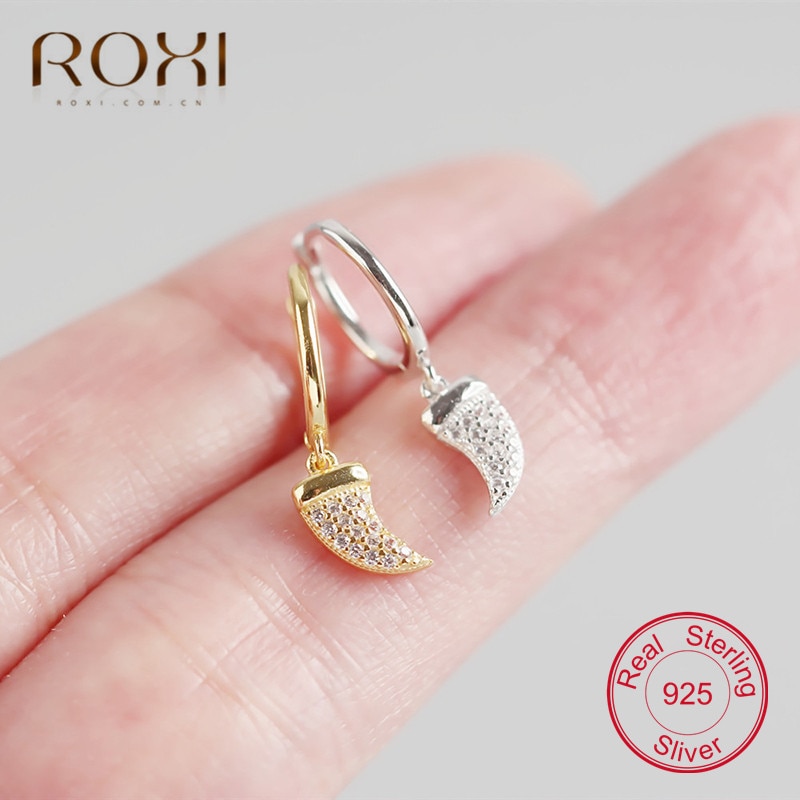 ROXI Punk Style femmes boucles d'oreilles 100% 925 en argent Sterling Mini CZ loup dents pendentif boucles d'oreilles pour les femmes oorbellen