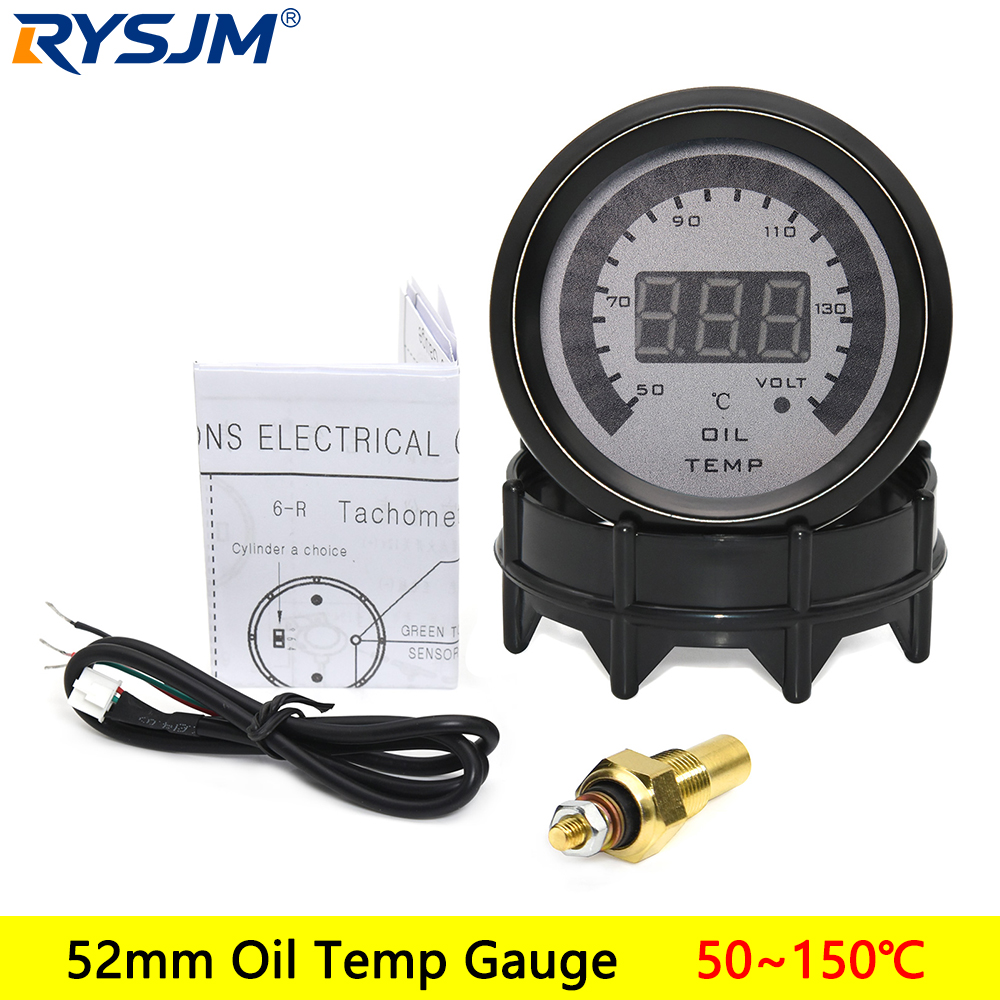 52MM Digitales LED-Boost-EXT-Abgastemperatur-Messgerät, Voltmeter, Spannungs-Luft-Kraftstoff-Verhältnis-Anzeige, Öldruck- und Öltemperaturmesser, Auto-Messgerät: Braun