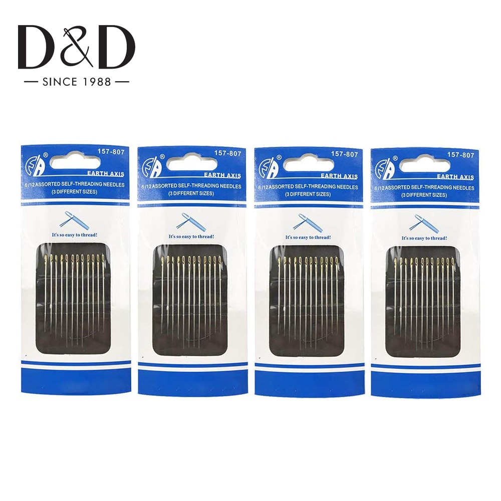 12/24Pcs Self Threading Needles Household Sewing Accessories DIY Tools Double Hole Easy to Thread Handmade Needle