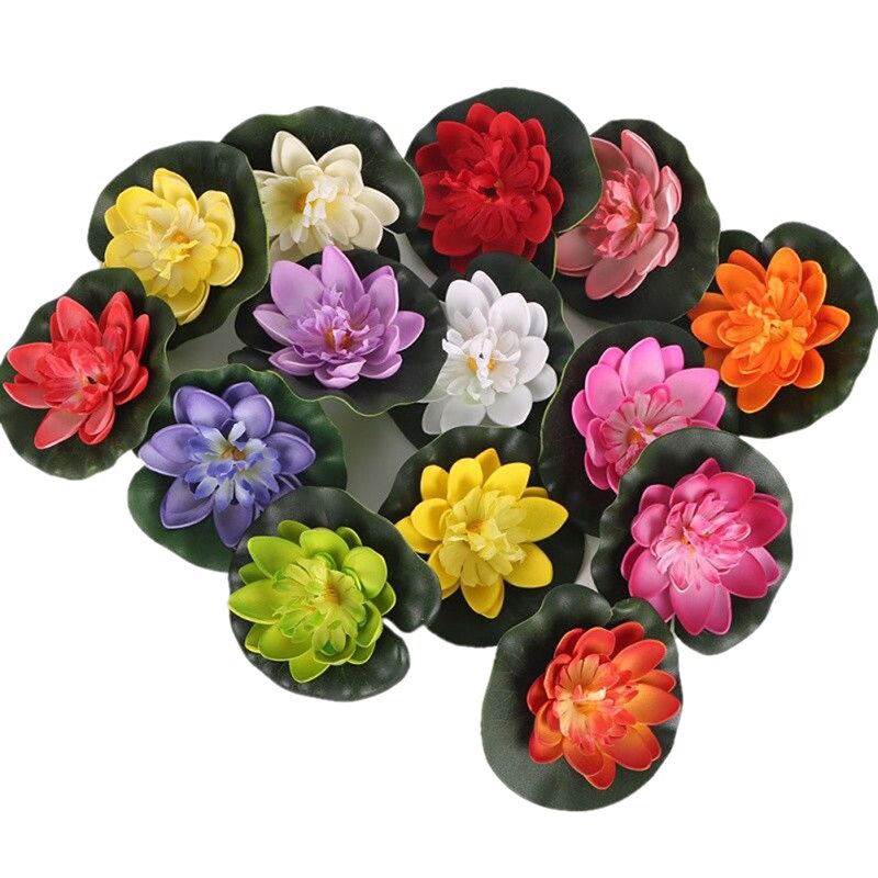 5pcs Artificial Lotus Water Lily Floating Flower Pond Tank Plant leaf Ornament 10cm Home Wedding Garden Pond Pool Decoration