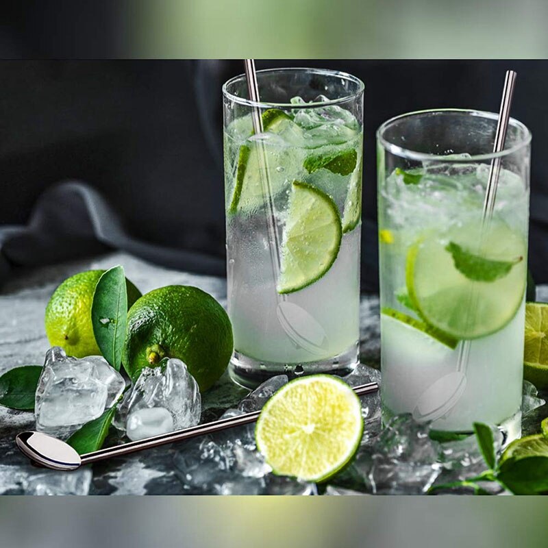 Herbruikbare drinkrietjes ,12- pack roestvrijstalen rietjes 8 inch ultra lange roestvrije drinklepelrietjes met 2- pack lange schone